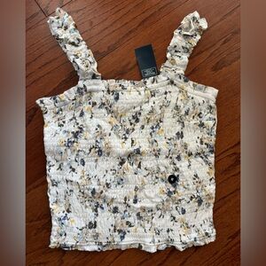 Abercrombie Elastic tank, white with yellow and blue flowers. Med